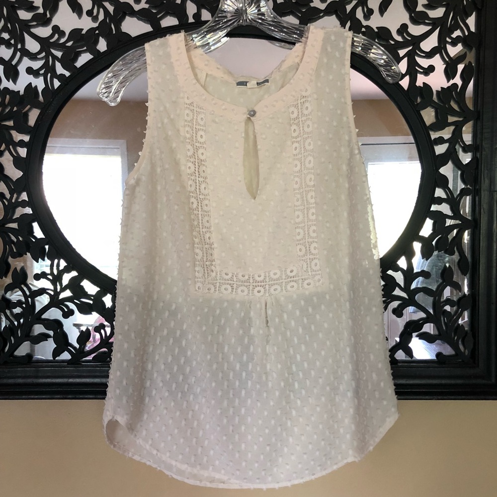 Pleione Sheer Ivory Swiss Dot Sleeveless Top XS